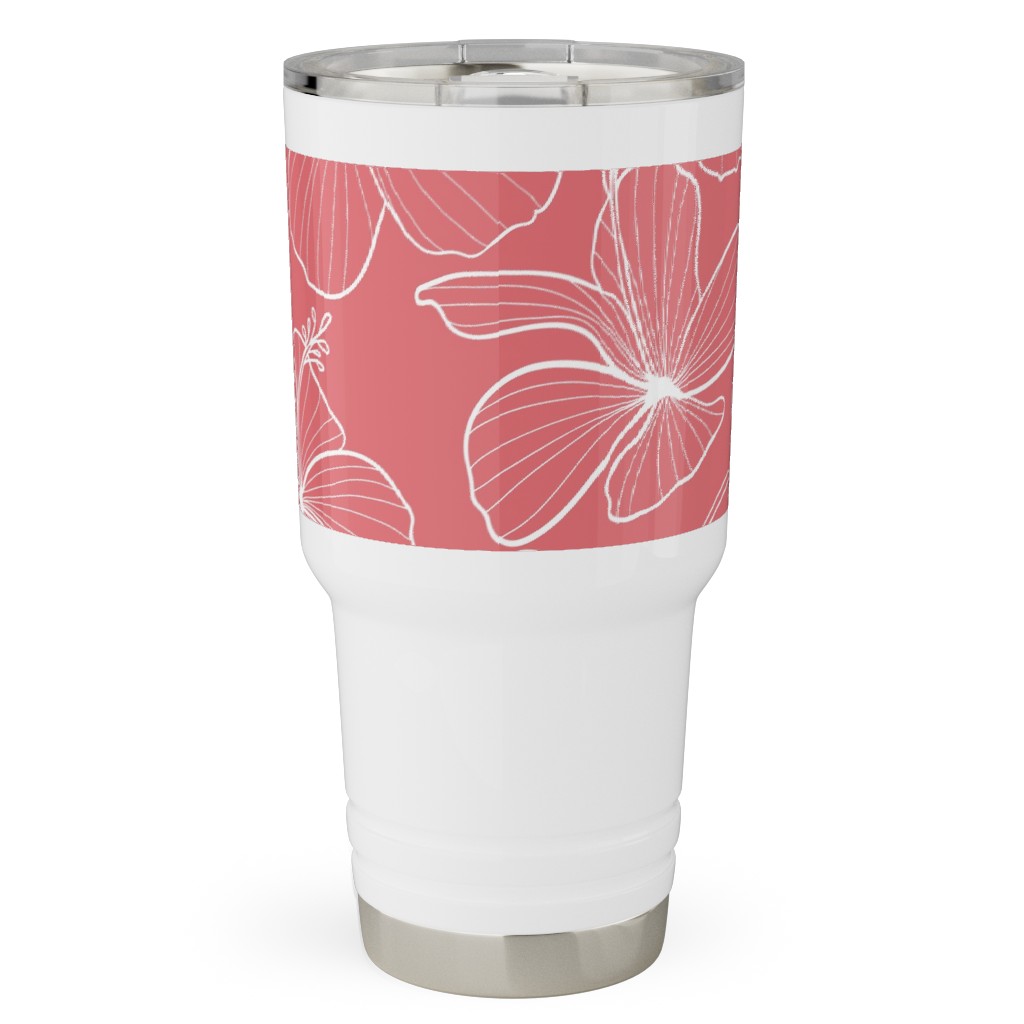Hibiscus Line Art - Pink Travel Tumbler, 30oz, Pink