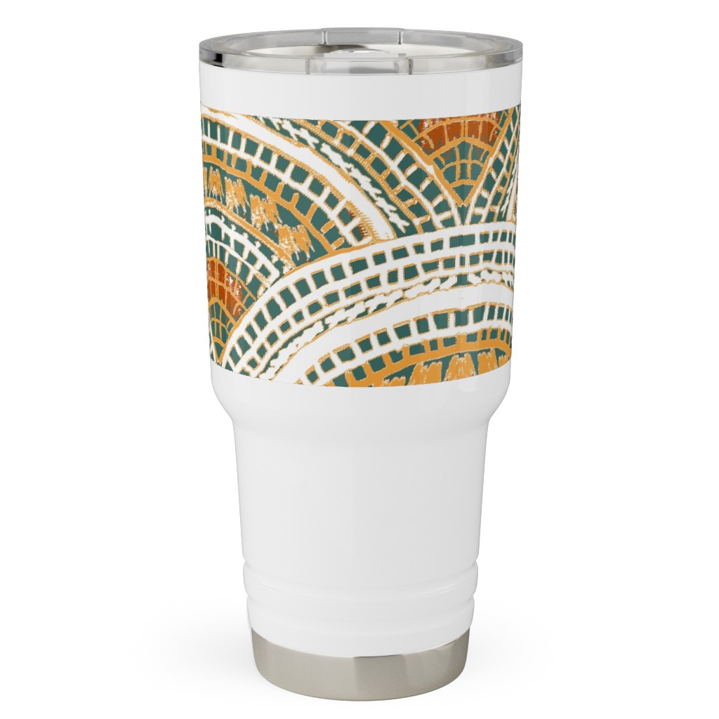 Earthy Fans - Orange Green and Gold Travel Tumbler, 30oz, Multicolor