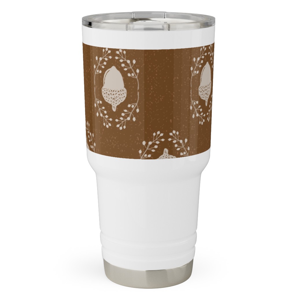 Autumn Acorn Rosehip Textured Damask Travel Tumbler, 30oz, Brown, Sap