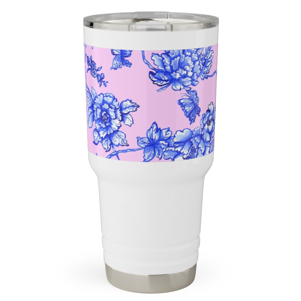 Chinoiserie Floral - Blush Travel Tumbler, 30oz, Pink