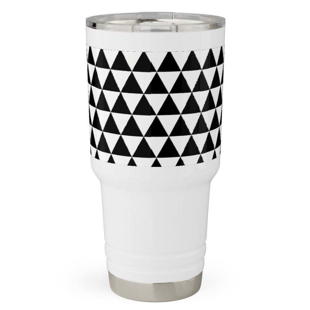 Triangles - Geometric - Black & White Travel Tumbler, 30oz, Black, Black