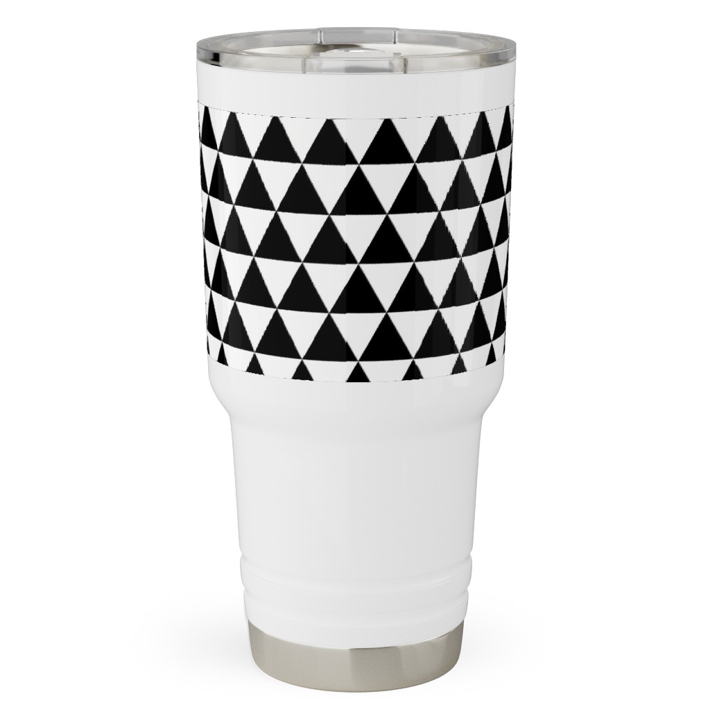 Triangles - Geometric - Black & White Travel Tumbler, 30oz, Black