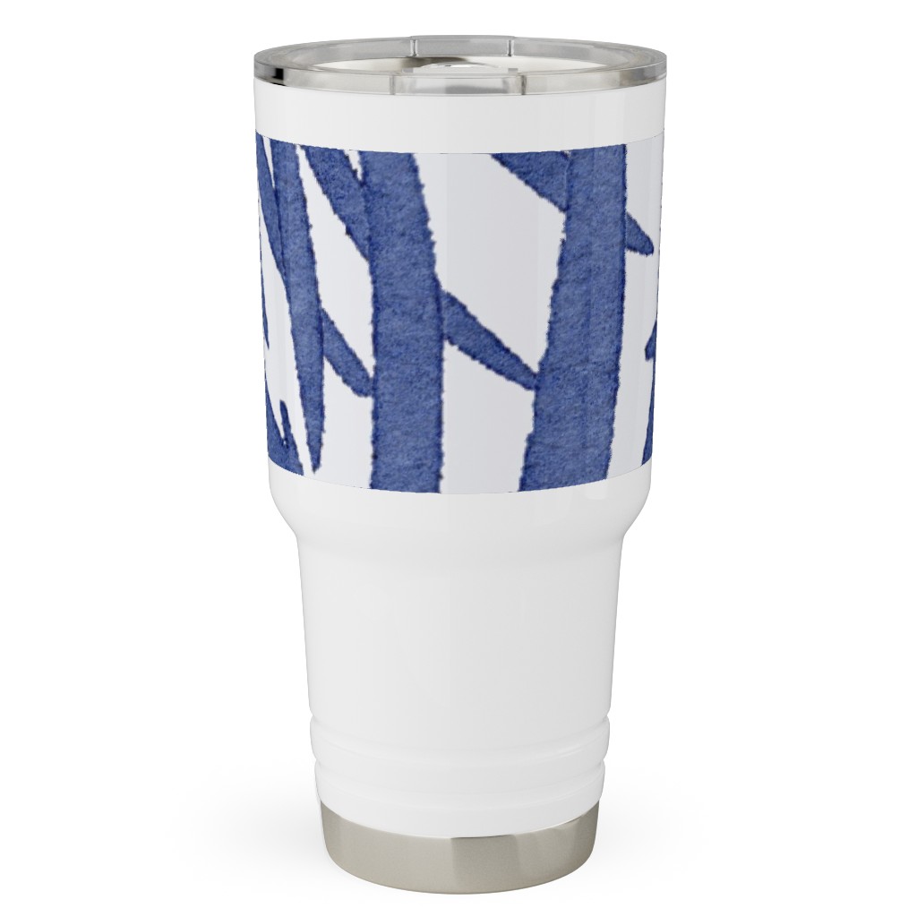 Watercolor Fronds - Cobalt Travel Tumbler, 30oz, Blue, True Blue