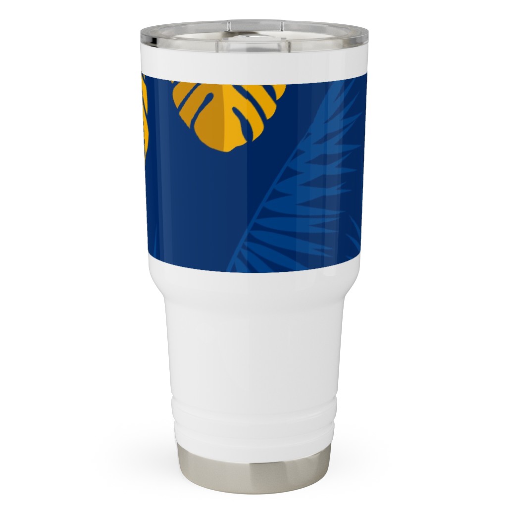 Tropical Leaves - Blue Travel Tumbler, 30oz, Blue, True Blue