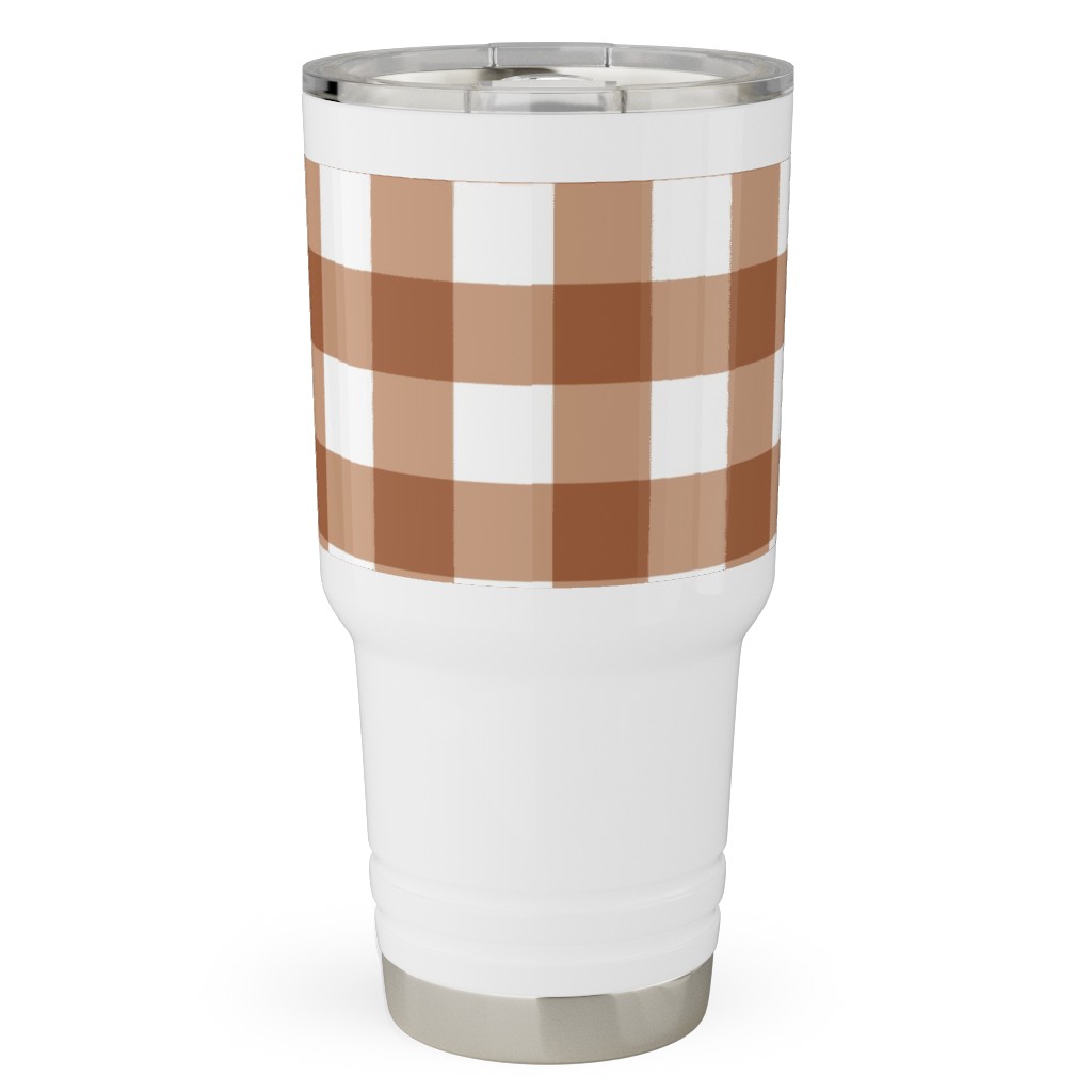 Gingham Plaid Check Travel Tumbler, 30oz, Brown