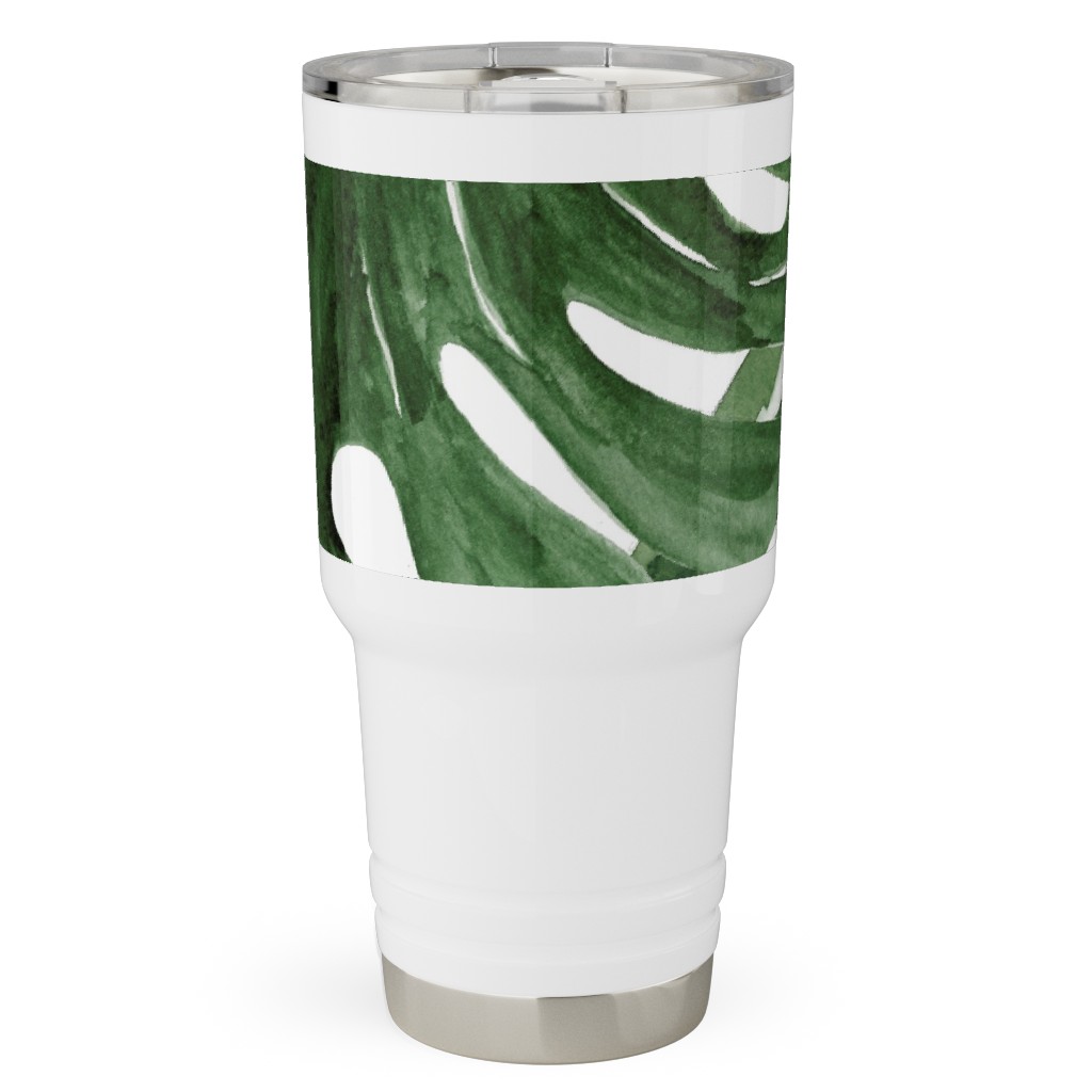 Monstera Tropical Leaves - Green Travel Tumbler, 30oz, Green