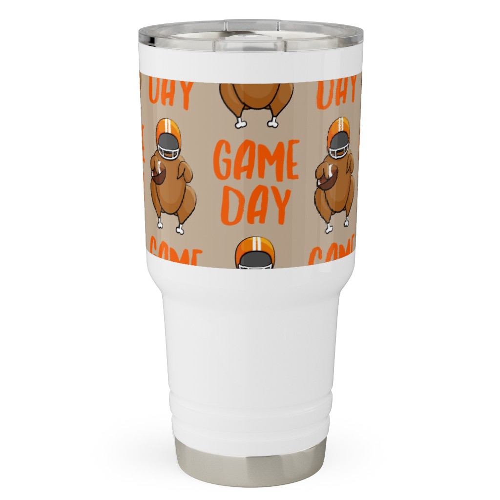 Game Day Turkey With Football - Tan Travel Tumbler, 30oz, Beige