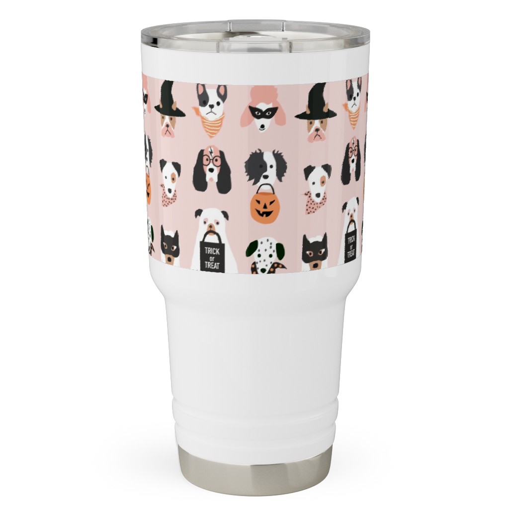 Halloween Puppies on Pink Travel Tumbler, 30oz, Pink, Bright Pink