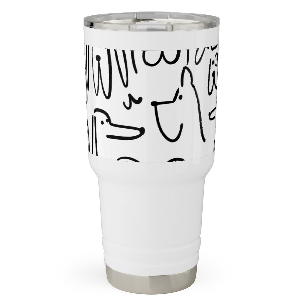 Playful Pups - Black and White Travel Tumbler, 30oz, White, White