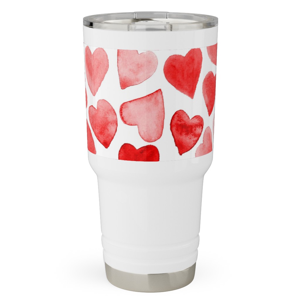 Red Hearts Watercolor - Red Travel Tumbler, 30oz, Red