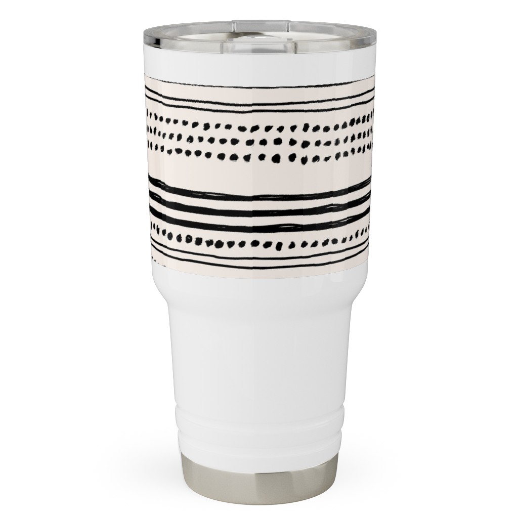 Minimal Mudcloth Travel Tumbler, 30oz, Beige, Charcoal