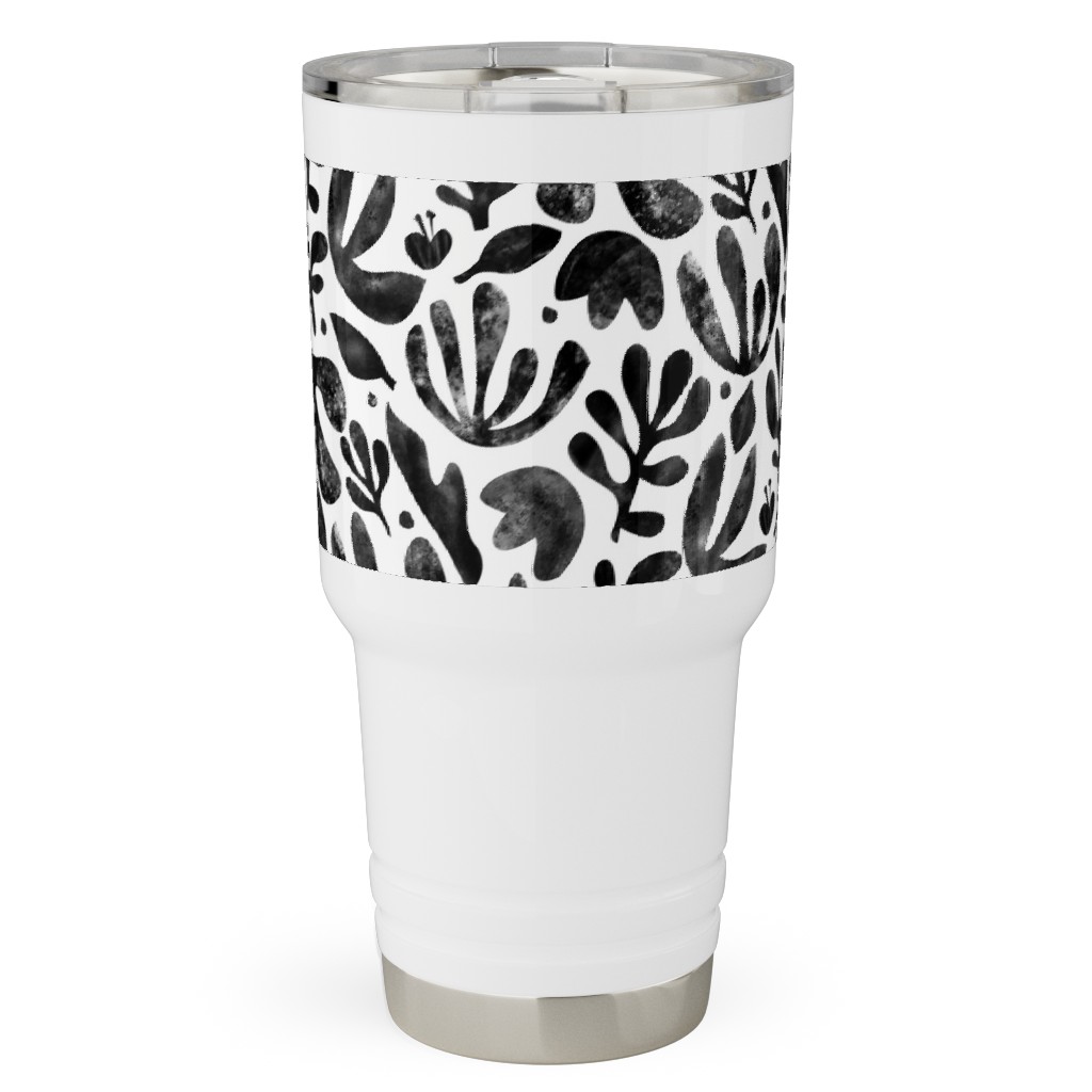 Flower Cutouts - Neutral Travel Tumbler, 30oz, Black, Black