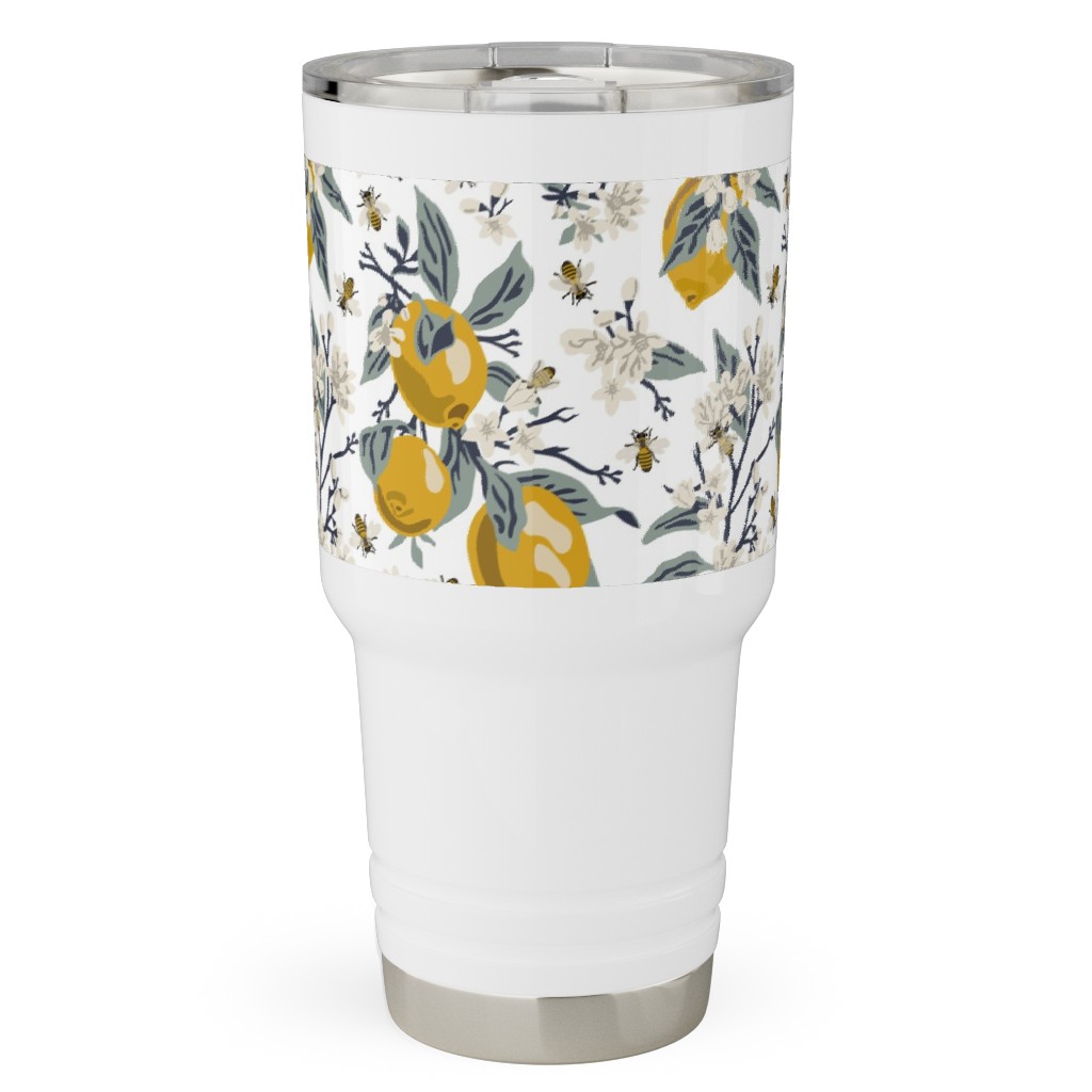 Bees & Lemons - White Travel Tumbler, 30oz, Yellow, Classic Yellow