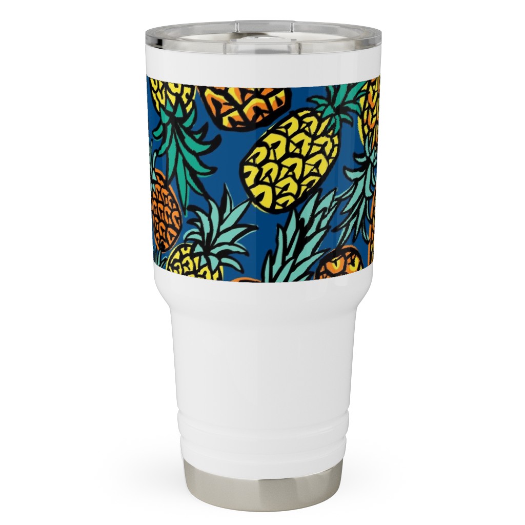 Tropical Pineapple - Blue Travel Tumbler, 30oz, Blue, True Blue