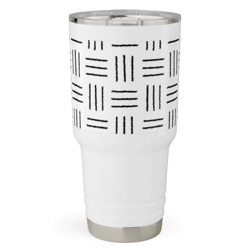 Mudcloth Basket Weave - Black on White Travel Tumbler, 30oz, White, White