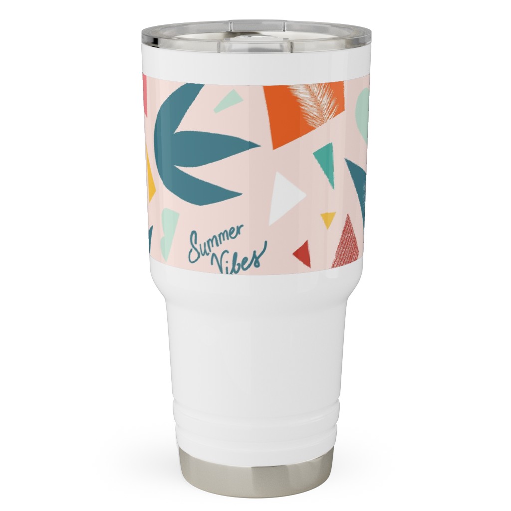 Summer Vibes Collage Travel Tumbler, 30oz, Pink, Bright Pink