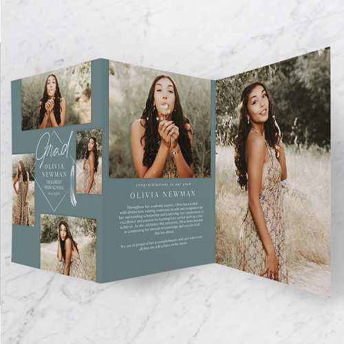 Effortless Excellence Graduation Announcement, Green, Trifold, Pearl Shimmer Cardstock, Mantis