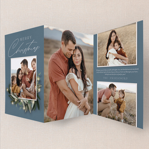 Serene Charm Holiday Card, Blue, Trifold, Christmas, Matte, Folded Smooth Cardstock, Navy