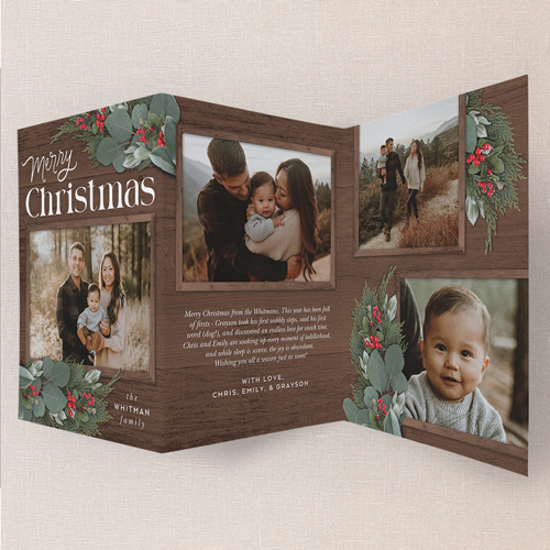 Woodside Wishes Holiday Card, Brown, Trifold, Christmas, Pearl Shimmer Cardstock, Chocolate