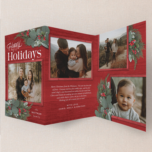 Woodside Wishes Holiday Card, Red, Trifold, Holiday, Pearl Shimmer Cardstock, Radish