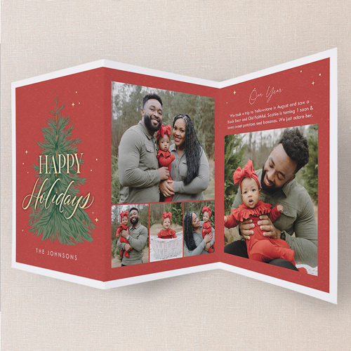 Golden Pine Greetings Holiday Card, Red, Trifold, Holiday, Matte, Folded Smooth Cardstock, Tomato