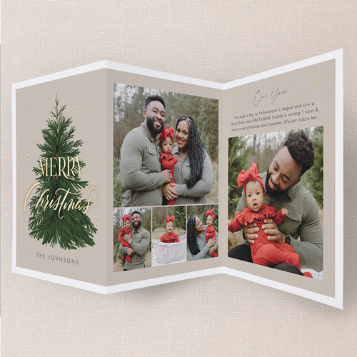Golden Pine Greetings Holiday Card, Beige, Trifold, Christmas, Matte, Folded Smooth Cardstock, Wheat