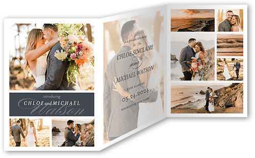 Traditional Big Day Wedding Announcement, Grey, Trifold, Pearl Shimmer Cardstock