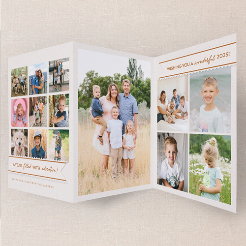 Family Trifold New Year's Card, Beige, Trifold, New Year, Matte, Folded Smooth Cardstock