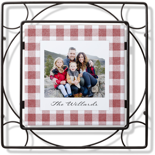 Gingham Trio Collage Trivet, Ceramic, Red