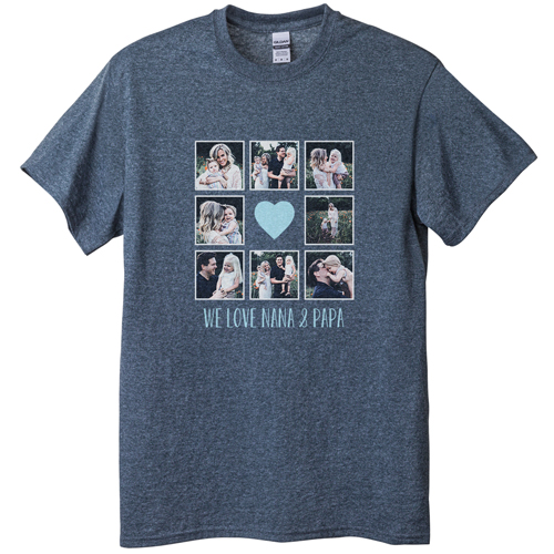 Heart Grid T-shirt, Adult (S), Gray, Customizable front & back, Blue