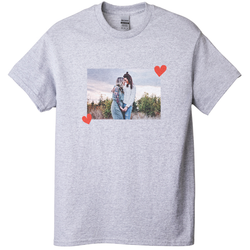 Twin Hearts T-shirt, Adult (S), Gray, Customizable front, Orange, coral