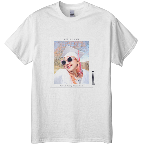 Tassel Grad T-shirt, Adult (M), White, Customizable front, Black