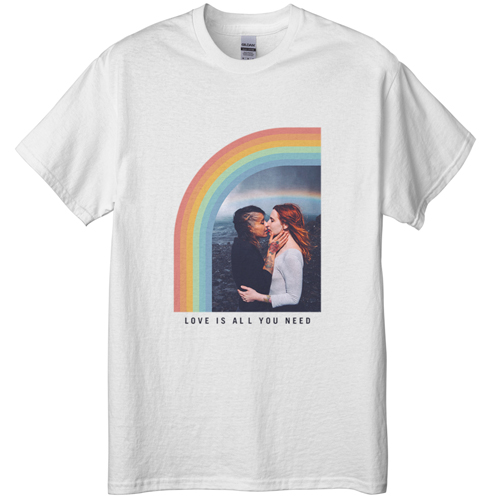 Rainbow Love T-shirt, Adult (M), White, Customizable front & back, Blue