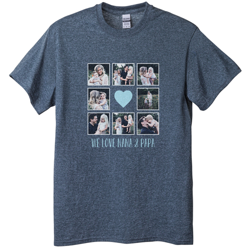 Heart Grid T-shirt, Adult (M), Gray, Customizable front & back, Blue