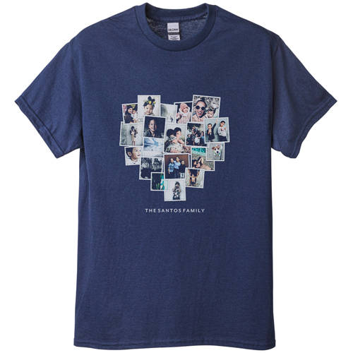 Tilted Heart Collage T-shirt, Adult (M), Navy, Customizable front, White