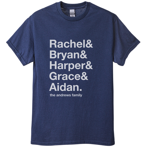 Family Names T-shirt, Adult (M), Navy, Customizable front & back, White