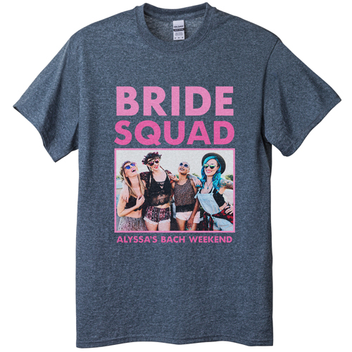 Bachelorette Squad T-shirt, Adult (L), Gray, Customizable front, Pink