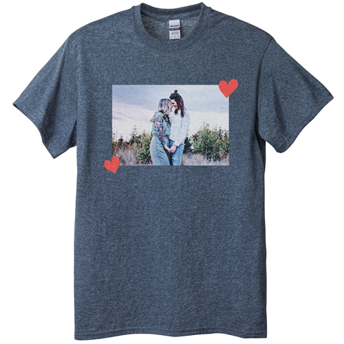 Twin Hearts T-shirt, Adult (L), Gray, Customizable front, Orange, coral