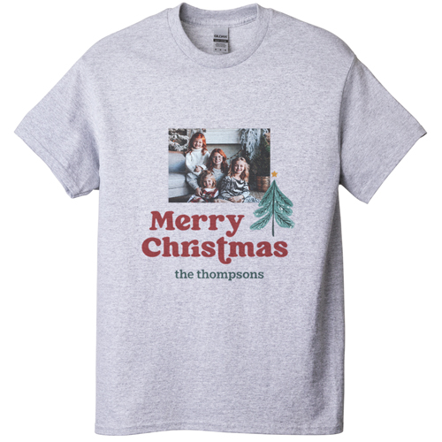 Family Christmas T-shirt, Adult (L), Gray, Customizable front & back, Blue