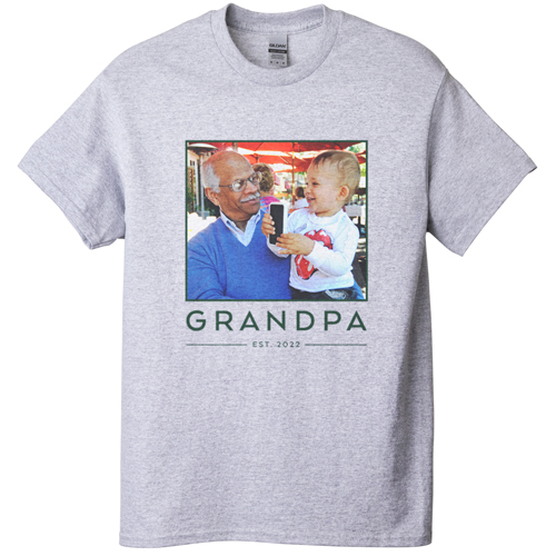 Grandpa Est T-shirt, Adult (L), Gray, Customizable front & back, Green