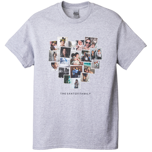Tilted Heart Collage T-shirt, Adult (L), Gray, Customizable front, White, white