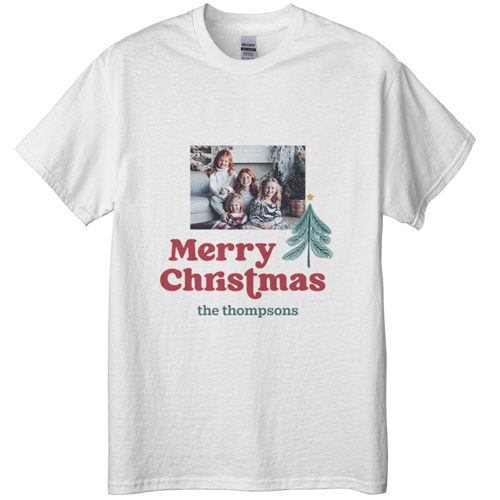 Family Christmas T-shirt, Adult (XL), White, Customizable front & back, Blue