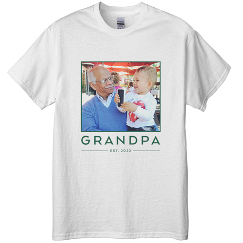 Grandpa Est T-shirt, Adult (XL), White, Customizable front & back, Green