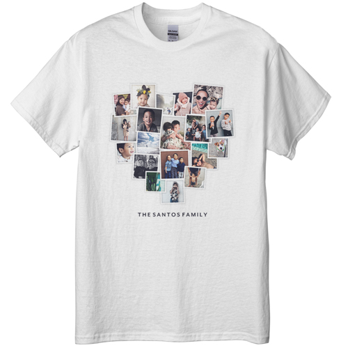 Tilted Heart Collage T-shirt, Adult (XL), White, Customizable front, White