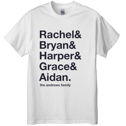Family Names T-shirt, Adult (XL), White, Customizable front, White