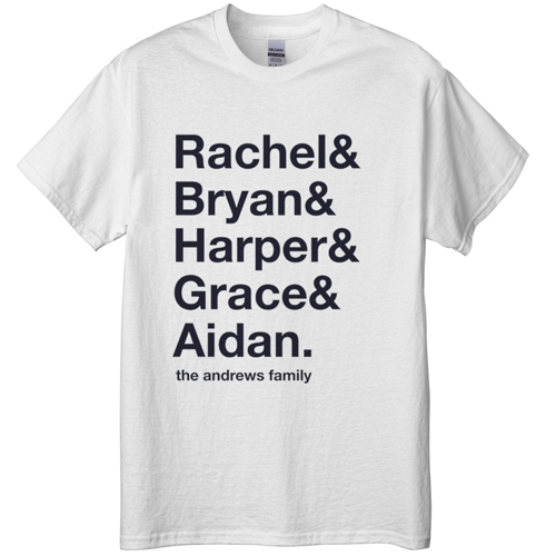 Family Names T-shirt, Adult (XL), White, Customizable front & back, White