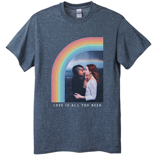 Rainbow Love T-shirt, Adult (XL), Gray, Customizable front, Blue