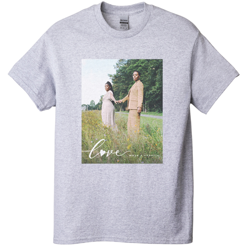 Love and Heart T-shirt, Adult (XL), Gray, Customizable front & back, White