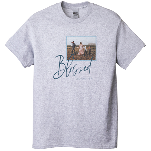 Blessed Script T-shirt, Adult (XL), Gray, Customizable front, Blue