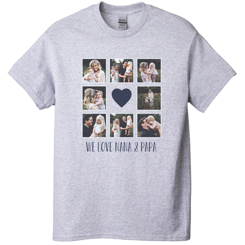 Heart Grid T-shirt, Adult (XL), Gray, Customizable front & back, Blue